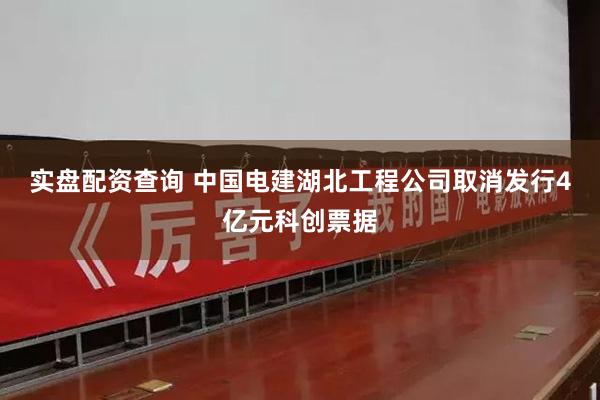 实盘配资查询 中国电建湖北工程公司取消发行4亿元科创票据